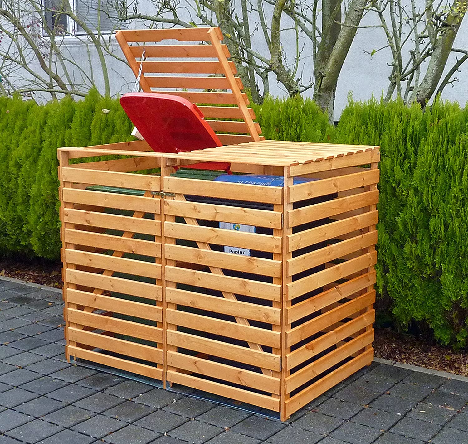 Mülltonnenbox Holz für 2 Mülltonnen bis 240l, braun - Mülltonnenbox